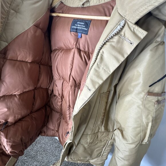Vintage Sears Down Parka 70s Tan Duck Down Fur Hood Arctic Winter Coat 50 - Picture 6 of 8